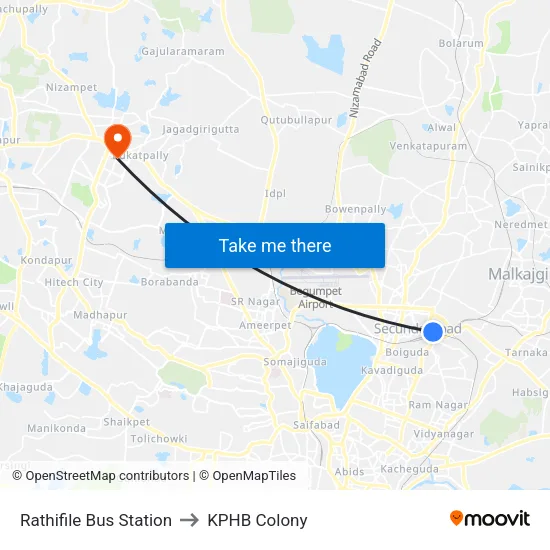 Rathifile Bus Station to KPHB Colony map