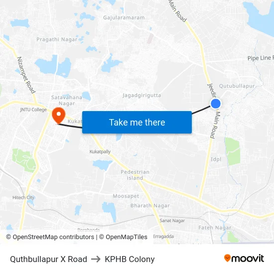 Quthbullapur X Road to KPHB Colony map