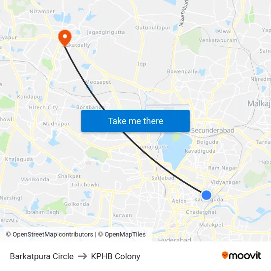 Barkatpura Circle to KPHB Colony map