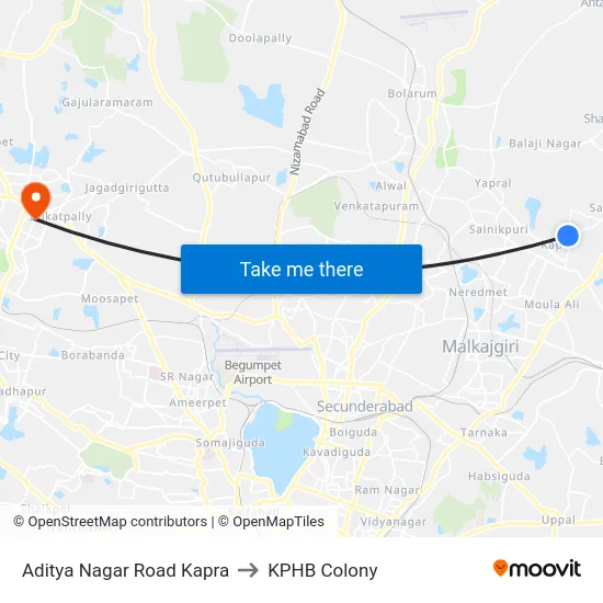 Aditya Nagar Road Kapra to KPHB Colony map