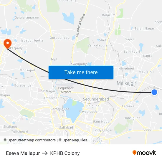 Eseva Mallapur to KPHB Colony map