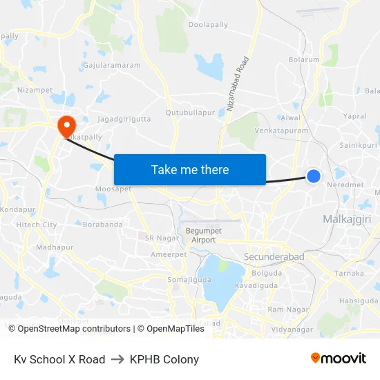 Kv School X Road to KPHB Colony map