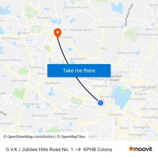 G.V.K / Jubilee Hills Road No. 1 to KPHB Colony map