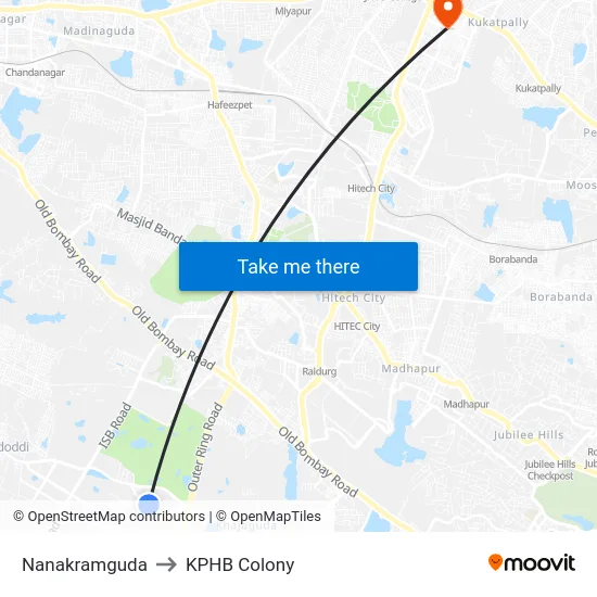 Nanakramguda to KPHB Colony map