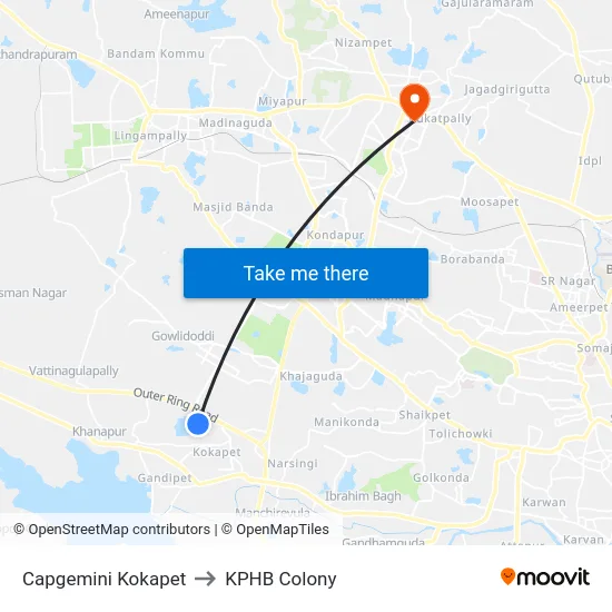 Capgemini Kokapet to KPHB Colony map