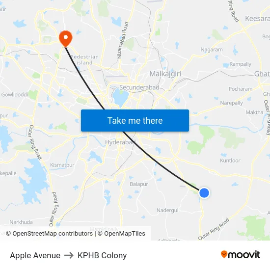 Apple Avenue to KPHB Colony map