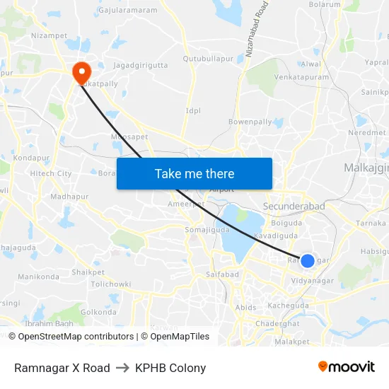 Ramnagar X Road to KPHB Colony map