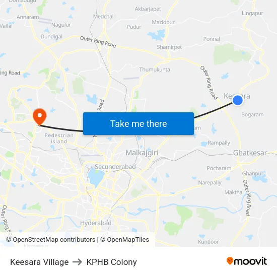 कीसरा विलेज to केपीएचबी कॉलोनी map