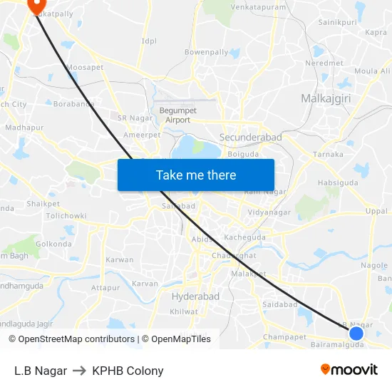 L.B Nagar to KPHB Colony map