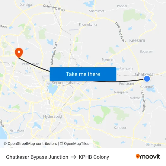 Ghatkesar Bypass Junction to KPHB Colony map