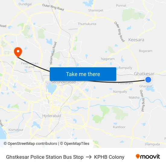 Ghstkesar Police Station Bus Stop to KPHB Colony map