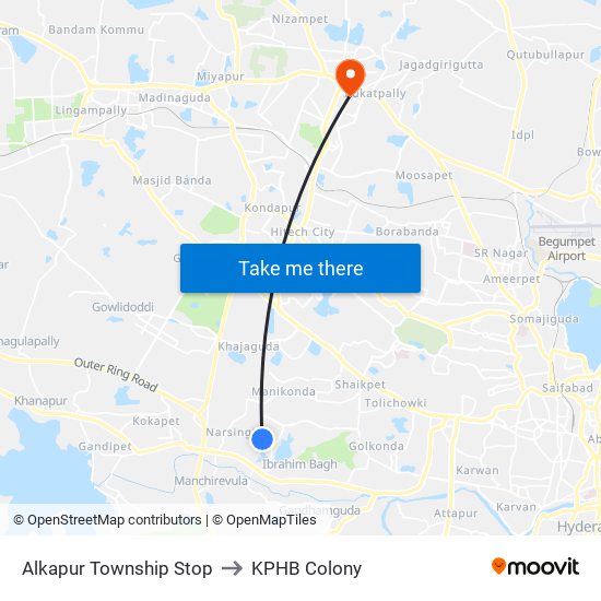 Alkapur Township Stop to KPHB Colony map