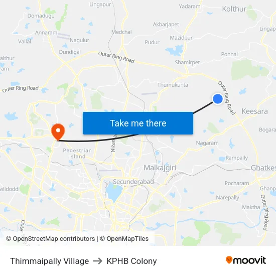 Thimmaipally Village to KPHB Colony map