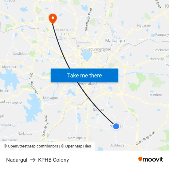 Nadargul to KPHB Colony map