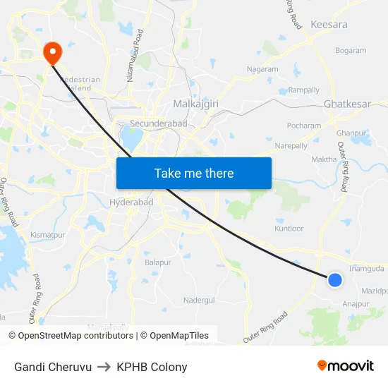 Gandi Cheruvu to KPHB Colony map