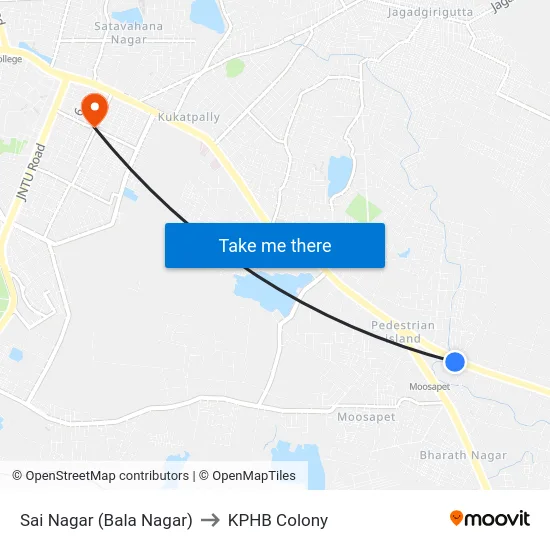 Sai Nagar (Bala Nagar) to KPHB Colony map