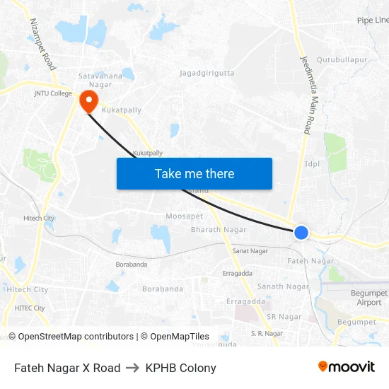 Fateh Nagar X Road to KPHB Colony map
