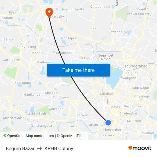 Begum Bazar to KPHB Colony map