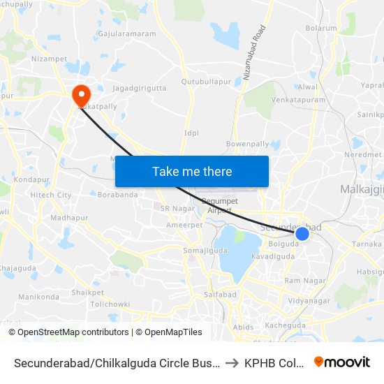 Secunderabad/Chilkalguda Circle Bus Stop to KPHB Colony map