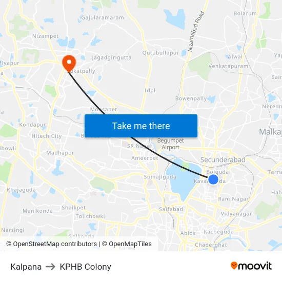 Kalpana to KPHB Colony map