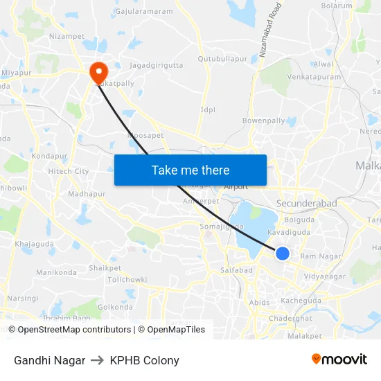 Gandhi Nagar to KPHB Colony map