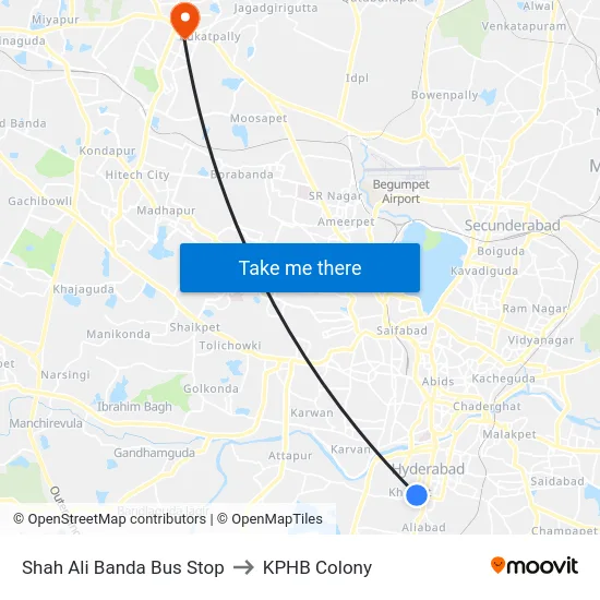 Shah Ali Banda Bus Stop to KPHB Colony map