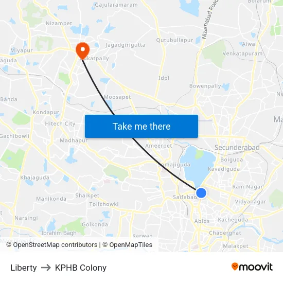 Liberty to KPHB Colony map