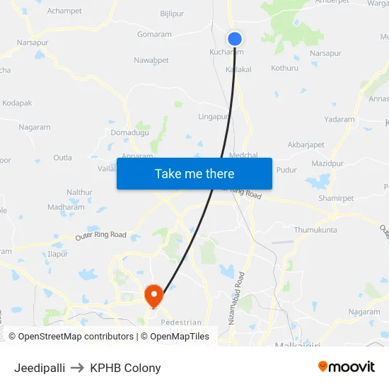 Jeedipalli to KPHB Colony map