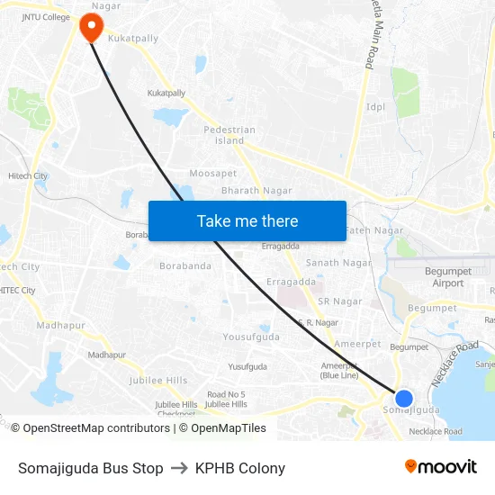 Somajiguda to KPHB Colony map