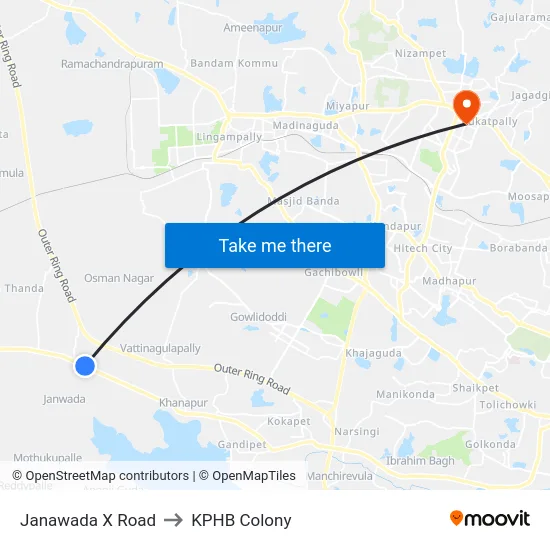 Janawada X Road to KPHB Colony map