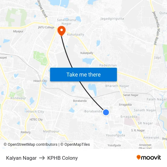 Kalyan Nagar to KPHB Colony map