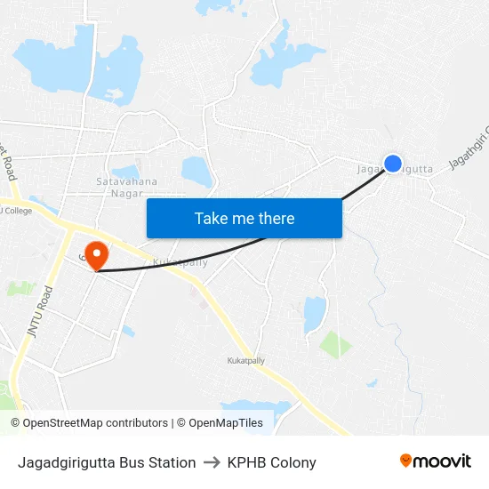 Jagadgirigutta Bus Station to KPHB Colony map