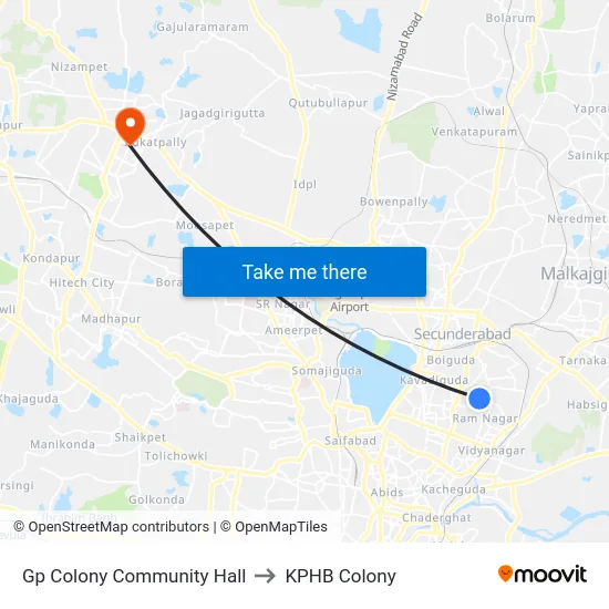 Gp Colony Community Hall to KPHB Colony map