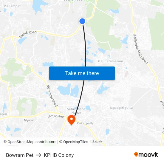 Bowram Pet to KPHB Colony map