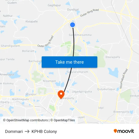 Dommari to KPHB Colony map