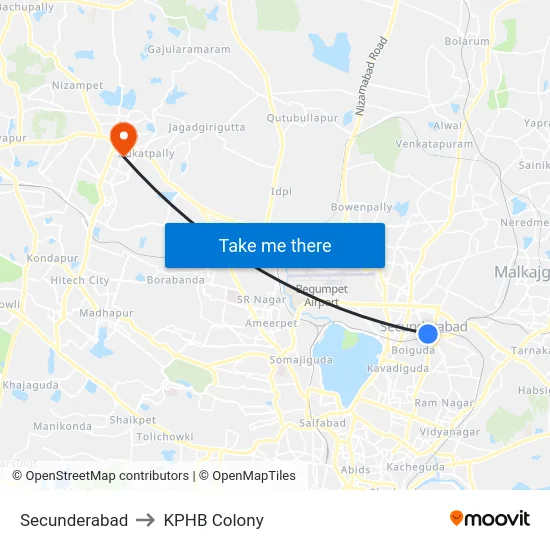 Secunderabad to KPHB Colony map