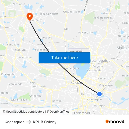 Kacheguda to KPHB Colony map