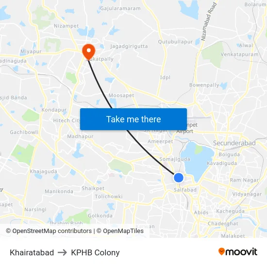 Khairatabad to KPHB Colony map