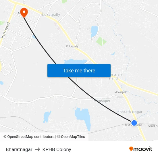 Bharatnagar to KPHB Colony map
