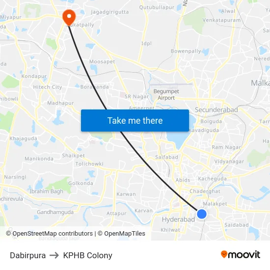 Dabirpura to KPHB Colony map