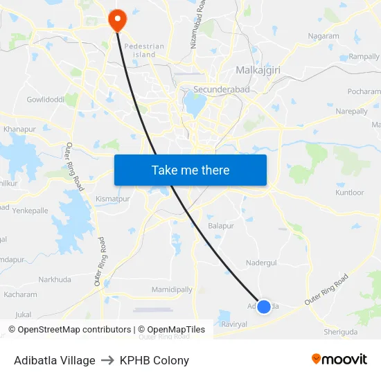Adibatla Village to KPHB Colony map