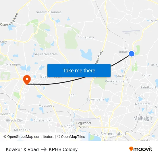 Kowkur X Road to KPHB Colony map