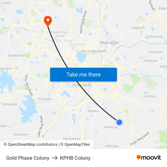 Gold Phase Colony to KPHB Colony map