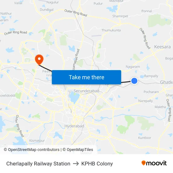 Cherlapally Railway Station to KPHB Colony map
