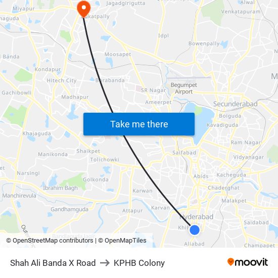 Shah Ali Banda X Road to KPHB Colony map