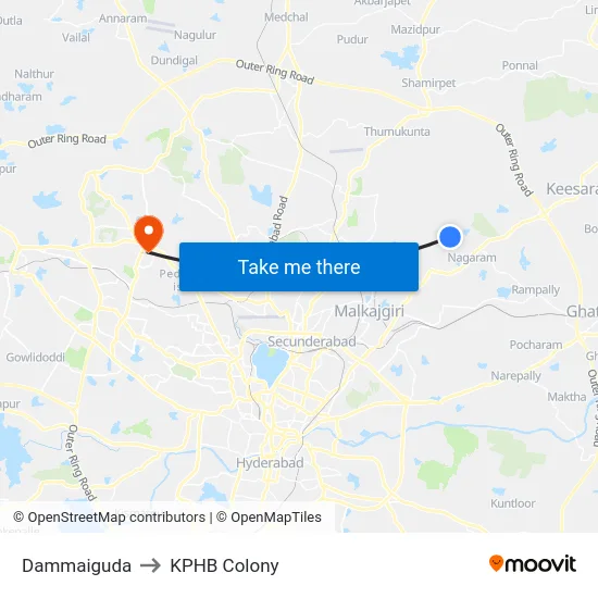 Dammaiguda to KPHB Colony map