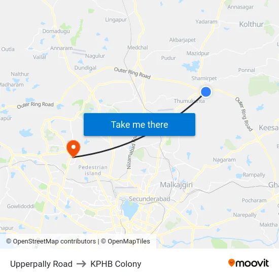 Upperpally Road to KPHB Colony map