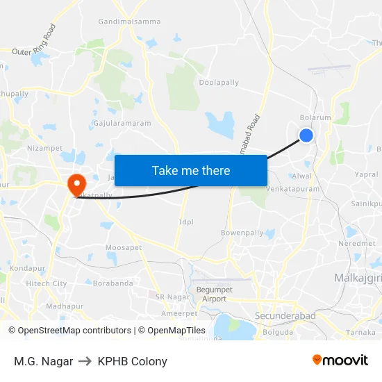 M.G. Nagar to KPHB Colony map