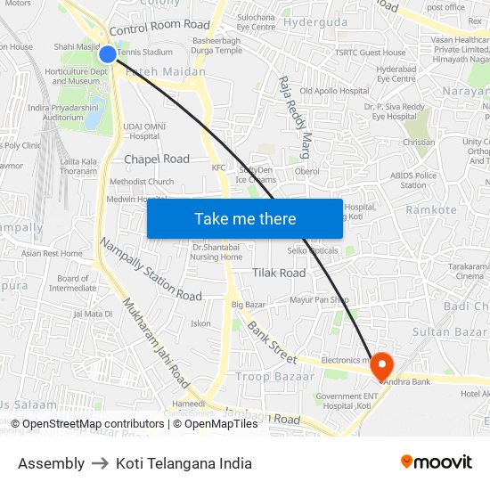 Assembly to Koti Telangana India map