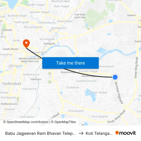 Babu Jagjeevan Ram Bhavan Telephone Colony Arch to Koti Telangana India map